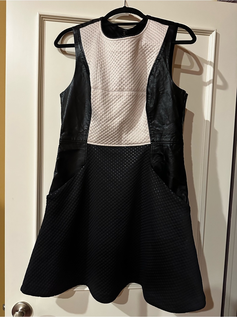 RACHEL Rachel Roy Black and Cream Textured Fit-and-Flare Dress